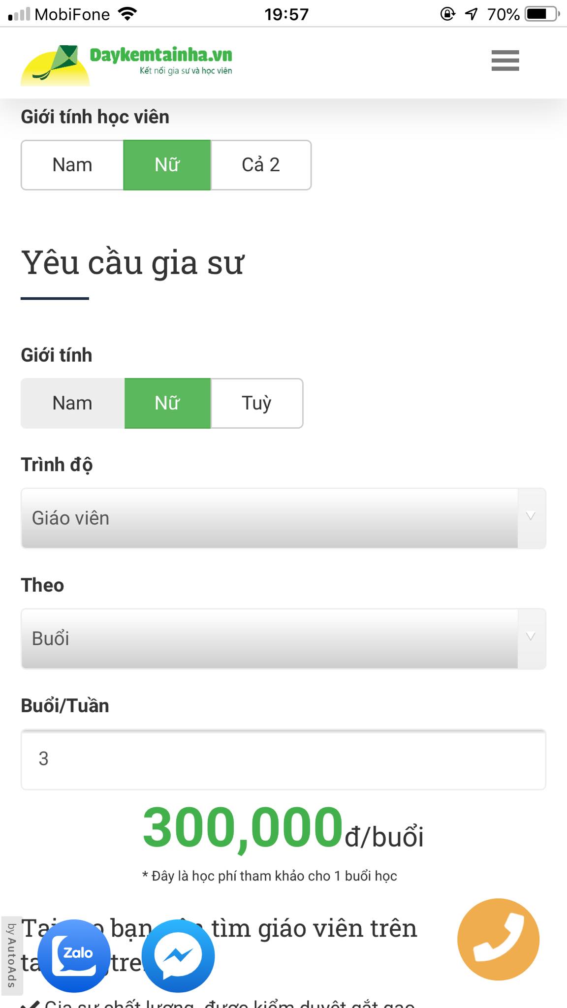 Học phí Hóa lớp 12